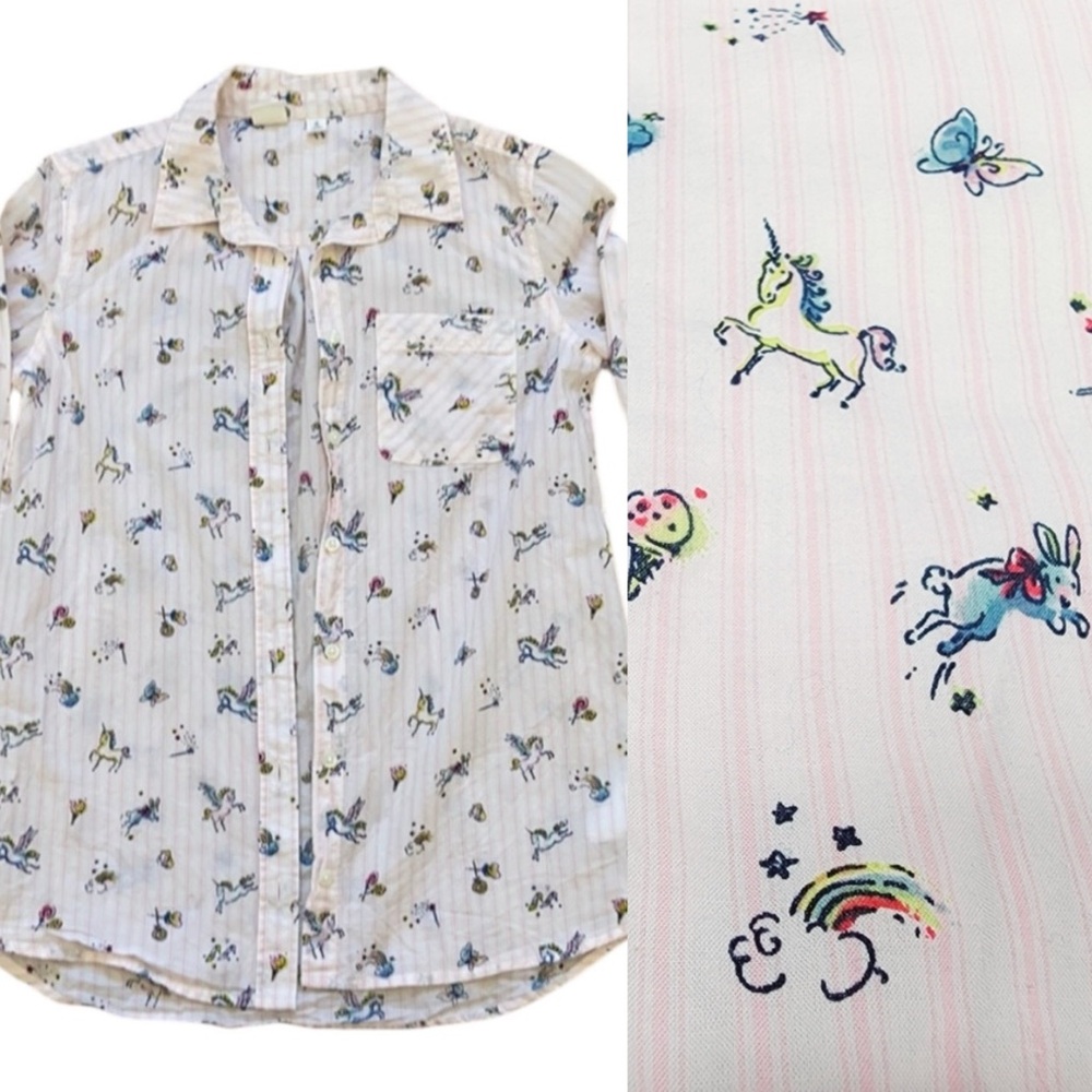 Gap Kids Pinstripe Unicorn Shirt Pink White